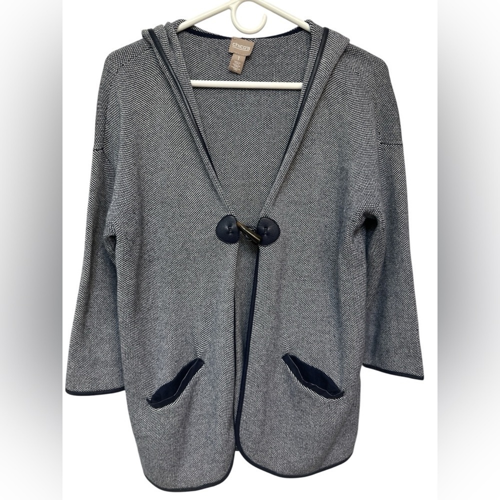 Chicos gray and navy hooded 3/4 sleeve jacket